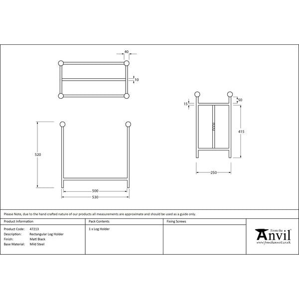 From The Anvil - Matt Black Rectangular Log Holder - Matt Black  - 47213