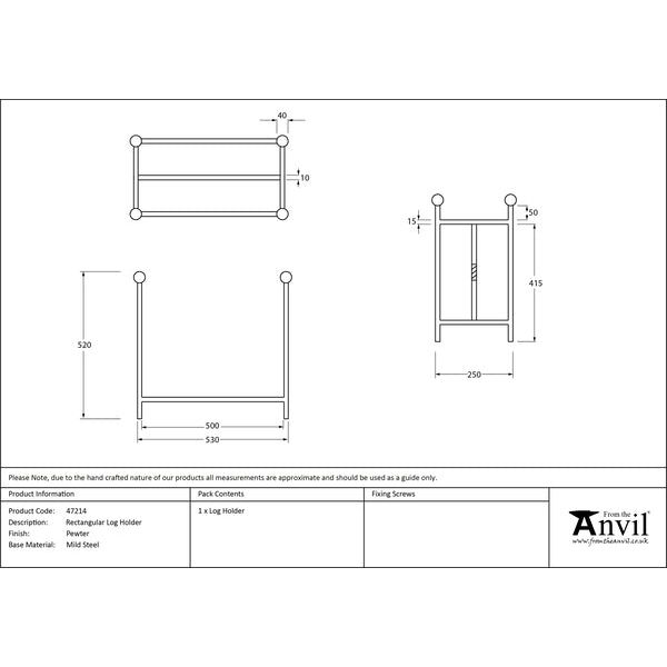 From The Anvil - Pewter Rectangular Log Holder - Pewter Patina  - 47214