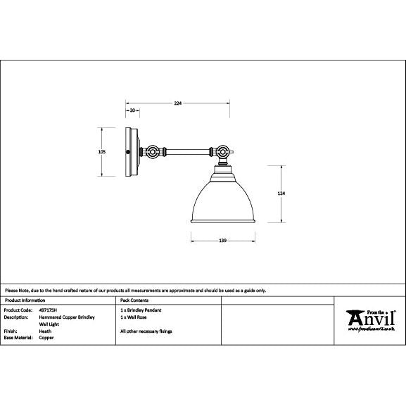 From The Anvil - Hammered Copper Brindley Wall Light in Heath - Hammered Copper  - 49717SH