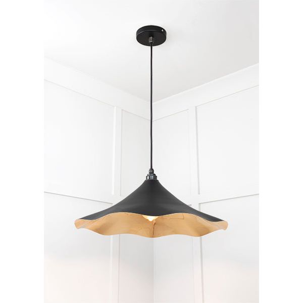 From The Anvil - Smooth Brass Flora Pendant in Elan Black - Smooth Brass  - 49731SEB