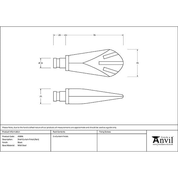 From The Anvil - Black Shell Curtain Finial (pair) - Black  - 49896