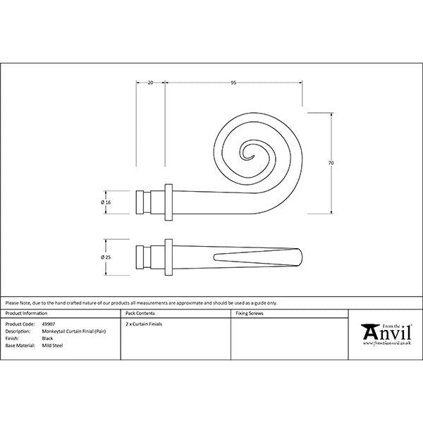 From The Anvil - Black Monkeytail Curtain Finial (pair) - Black  - 49907