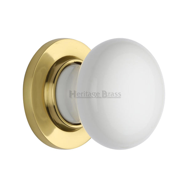 White Knob with Polished Brass base - 5010-PB - Choice Handles