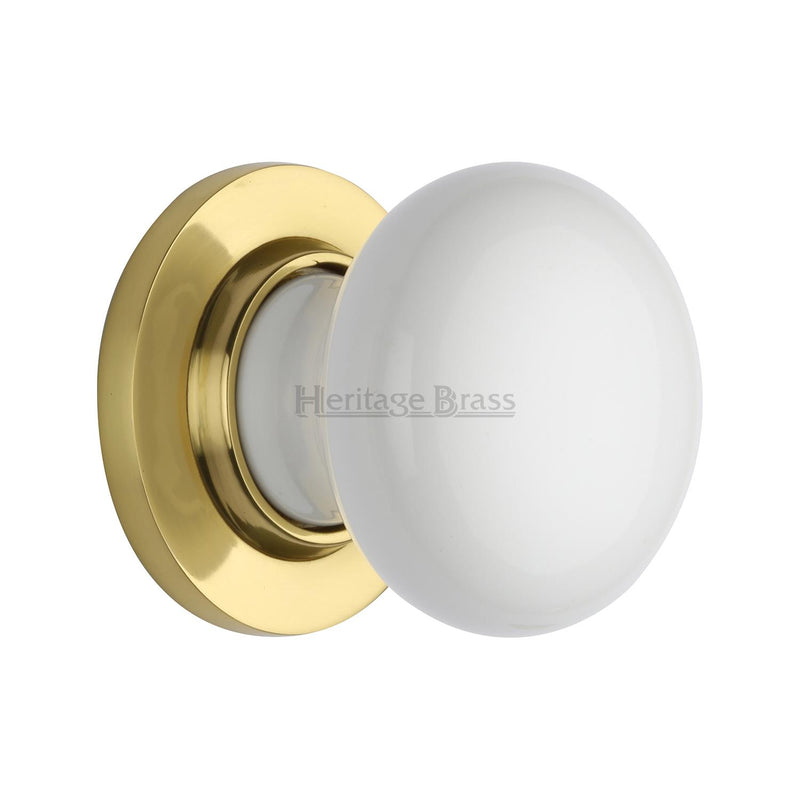 White Knob with Polished Brass base - 5010-PB - Choice Handles