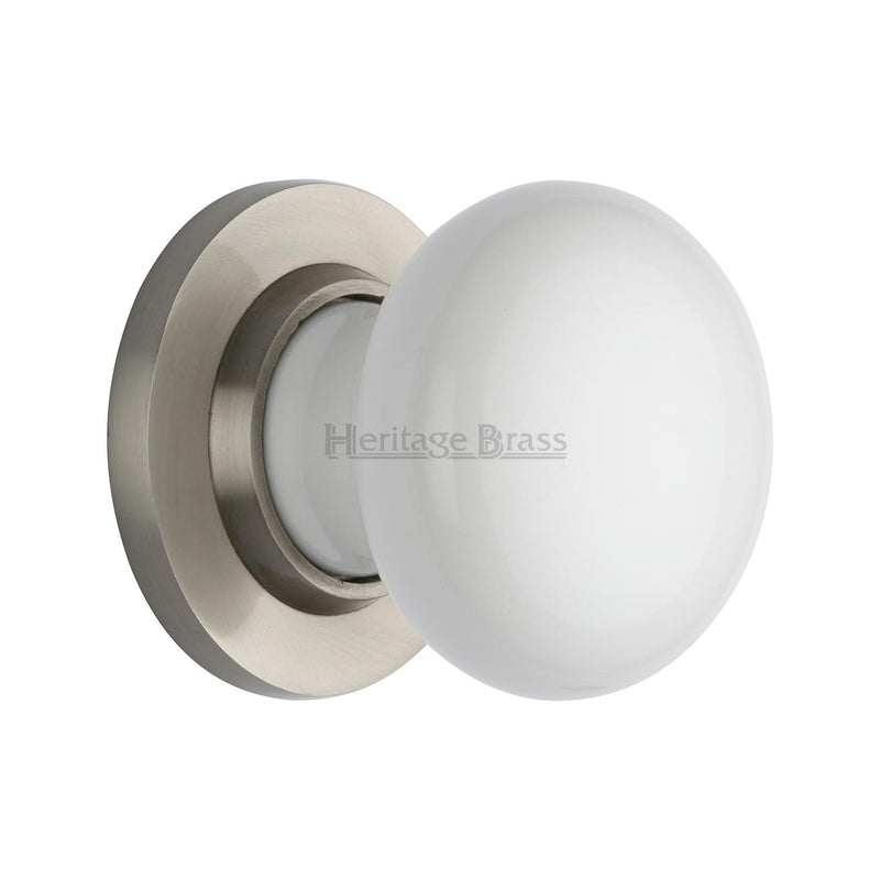 White Knob with Satin Nickel base - 5010-SN - Choice Handles