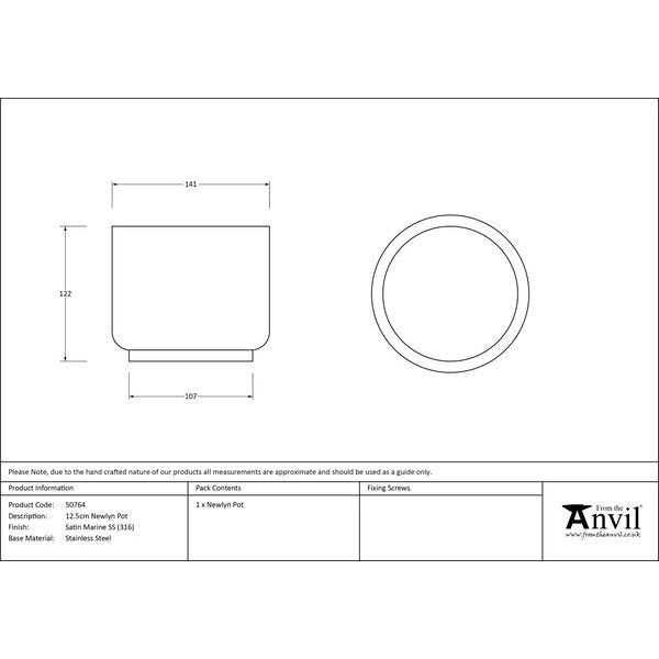 From The Anvil - Satin Marine SS (316) 12.5cm Newlyn Pot - Satin Marine SS (316)  - 50764