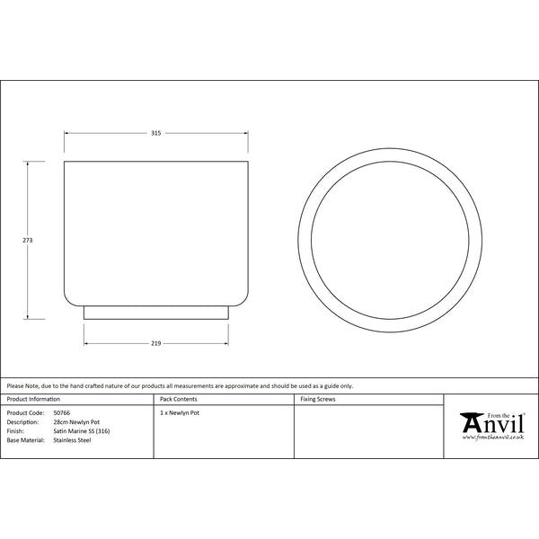 From The Anvil - Satin Marine SS (316) 28cm Newlyn Pot - Satin Marine SS (316)  - 50766