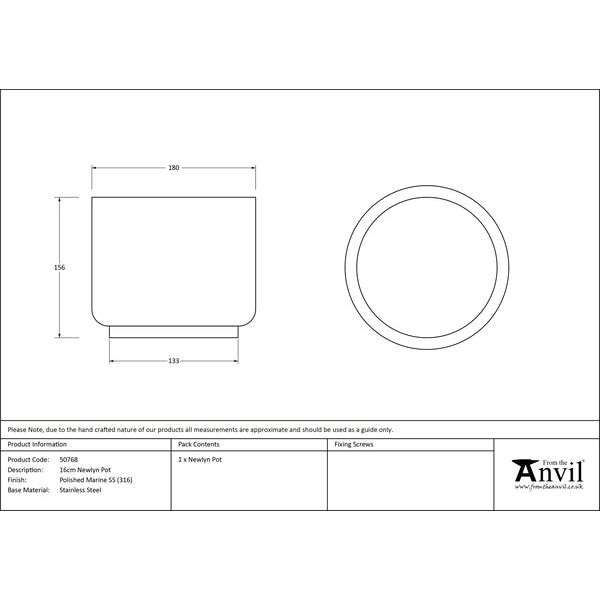 From The Anvil - Polished Marine SS (316) 16cm Newlyn Pot - Polished Marine SS (316)  - 50768