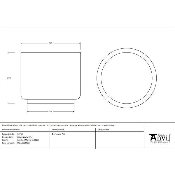 From The Anvil - Polished Marine SS (316) 28cm Newlyn Pot - Polished Marine SS (316)  - 50769