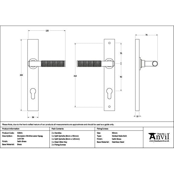 From The Anvil - Satin Brass Brompton Slimline Lever Espag. Lock Set - Satin Brass  - 50841