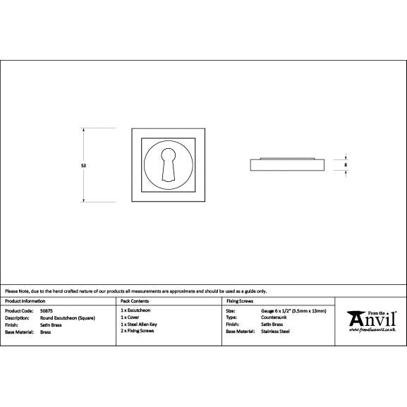 From The Anvil - Satin Brass Round Escutcheon (Square) - Satin Brass  - 50875