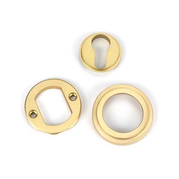 From The Anvil - Satin Brass Round Euro Escutcheon (Art Deco) - Satin Brass  - 50877