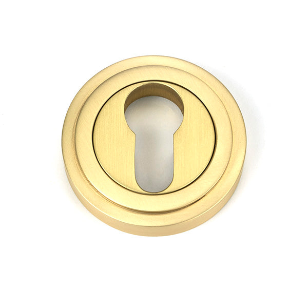 From The Anvil - Satin Brass Round Euro Escutcheon (Art Deco) - Satin Brass  - 50877