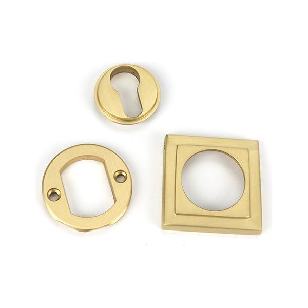 From The Anvil - Satin Brass Round Euro Escutcheon (Square) - Satin Brass  - 50879