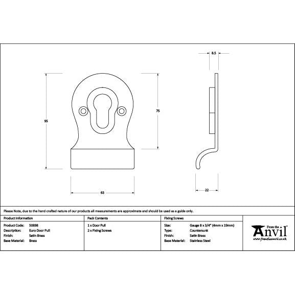 From The Anvil - Satin Brass Euro Door Pull - Satin Brass  - 50898