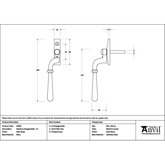 From The Anvil - Satin Brass Newbury Espag - LH - Satin Brass  - 50925