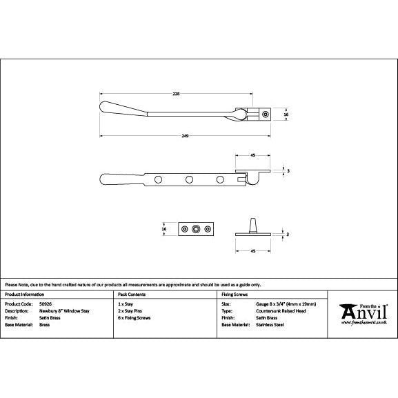 From The Anvil - Satin Brass 8" Newbury Stay - Satin Brass  - 50926