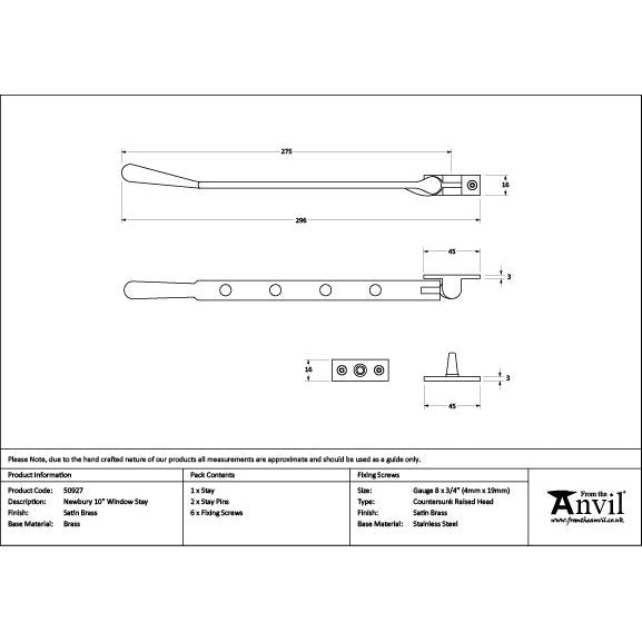 From The Anvil - Satin Brass 10" Newbury Stay - Satin Brass  - 50927