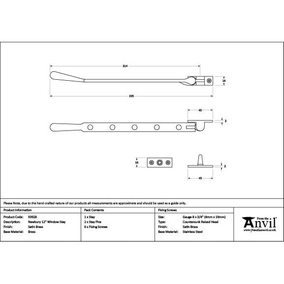 From The Anvil - Satin Brass 12" Newbury Stay - Satin Brass  - 50928