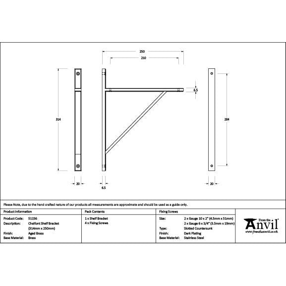 From The Anvil - Aged Brass Chalfont Shelf Bracket (314mm x 250mm) - Aged Brass  - 51156