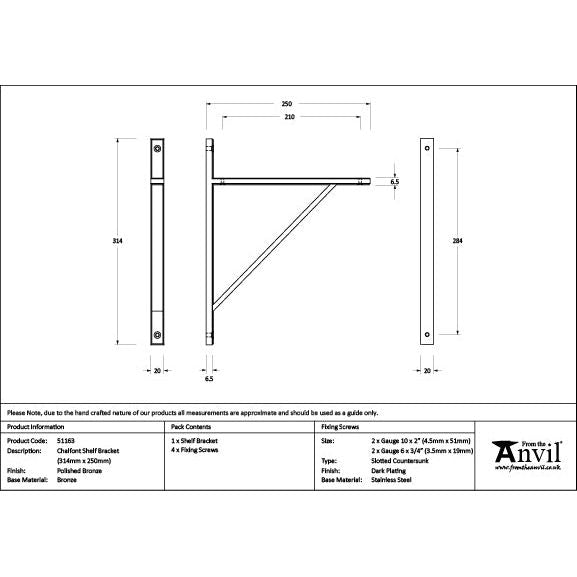 From The Anvil - Polished Bronze Chalfont Shelf Bracket (314mm x 250mm) - Polished Bronze  - 51163
