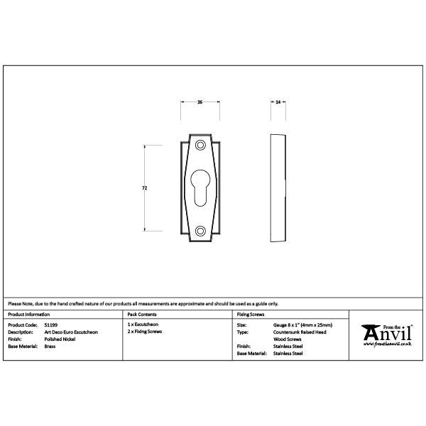 From The Anvil - Polished Nickel Art Deco Euro Escutcheon - Polished Nickel  - 51199