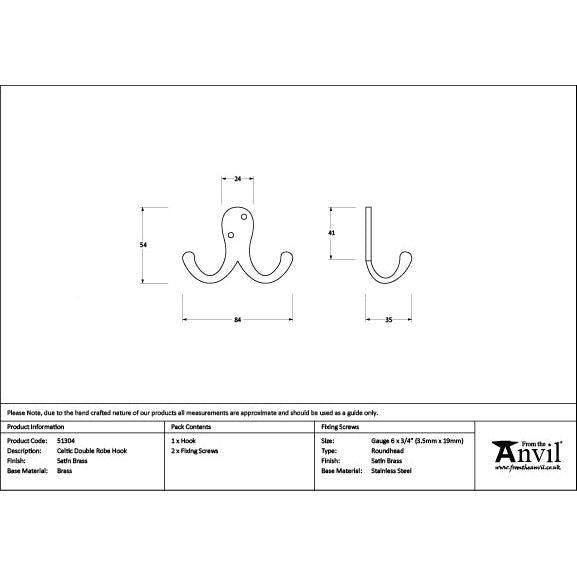 From The Anvil - Satin Brass Celtic Double Robe Hook - Satin Brass  - 51304