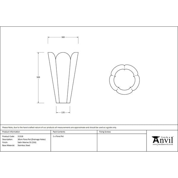 From The Anvil - Satin Marine SS (316) 30cm Flora Pot (Drainage holes) - Satin Marine SS (316)  - 51318