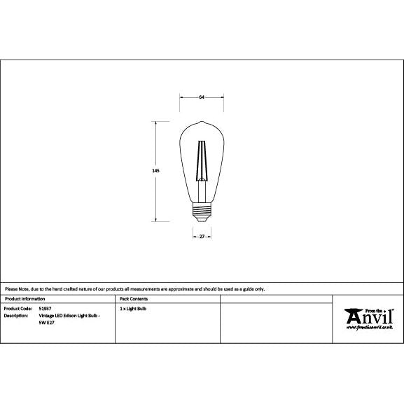 From The Anvil - Vintage LED Edison Light Bulb - 5W E27 -   - 51937