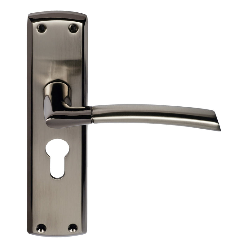 Eclipse - Tifosi Lever Euro 47.5mm Door Handle on Backplate Set -  Black Nickel/ Satin Nickel -  63148 - Choice Handles