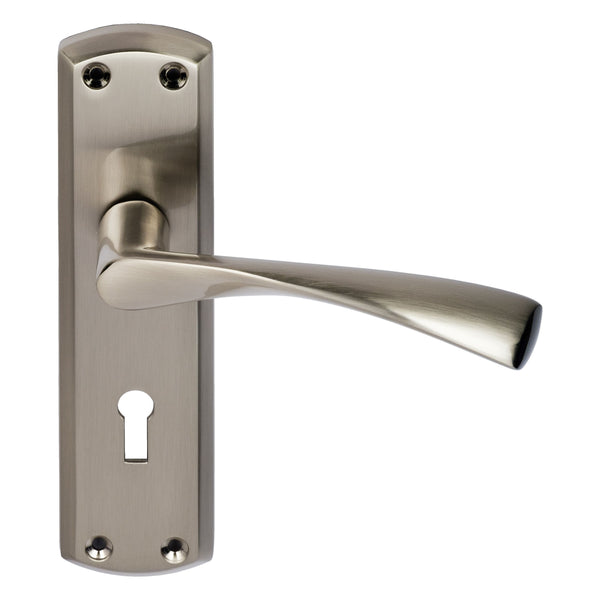 Eclipse - Monza Lever Lock Door Handle on Backplate Set -  Satin Nickel -  63725 - Choice Handles