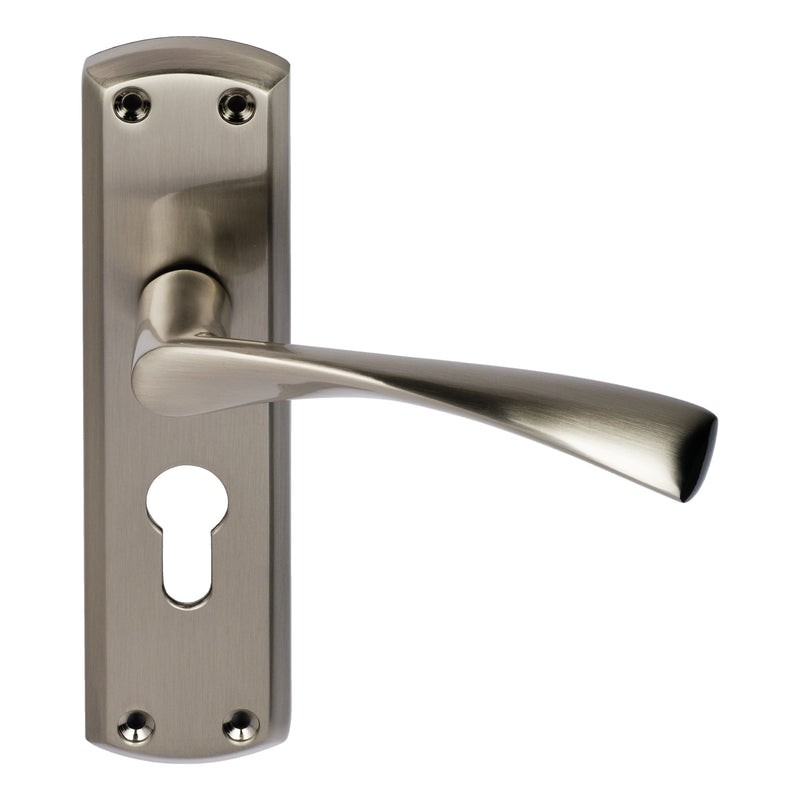 Eclipse - Monza Lever Euro 47.5mm Door Handle on Backplate Set -  Satin Nickel -  63728 - Choice Handles