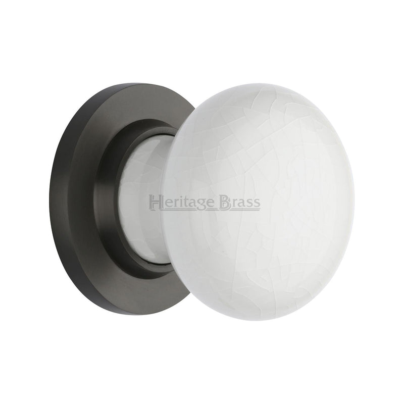 White Crackle Knob with Matt Bronze base - 7010-MB - Choice Handles