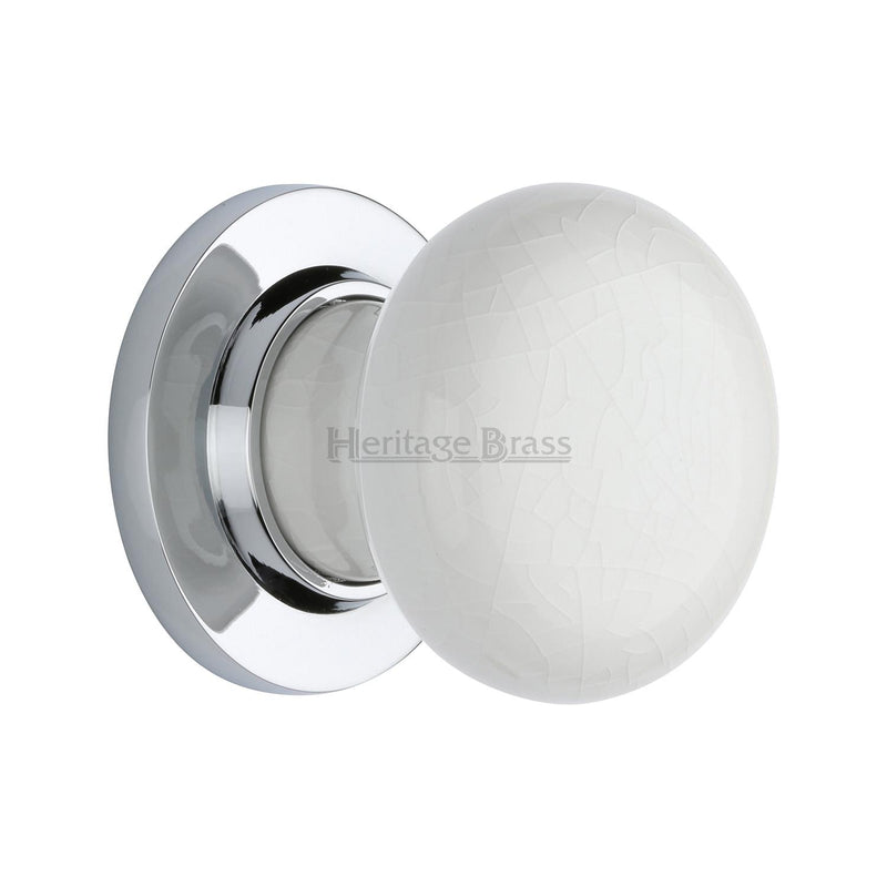 White Crackle Knob with Polished Chrome base - 7010-PC - Choice Handles