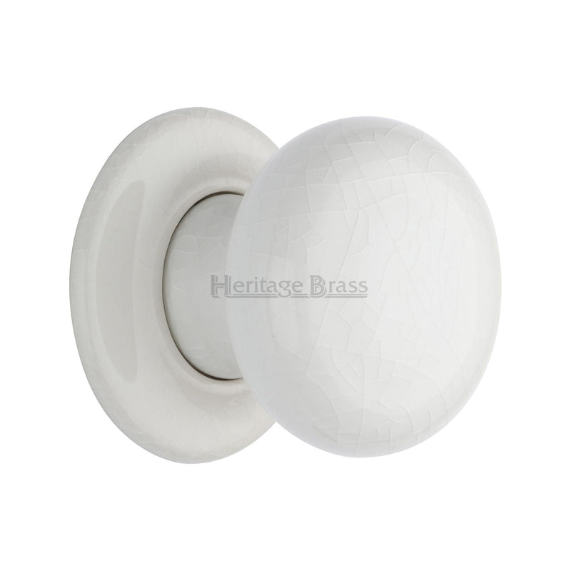 White Crackle Knob with Porcelain base - 7010-PR - Choice Handles