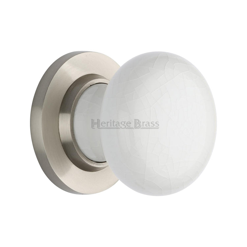 White Crackle Knob with Satin Nickel base - 7010-SN - Choice Handles