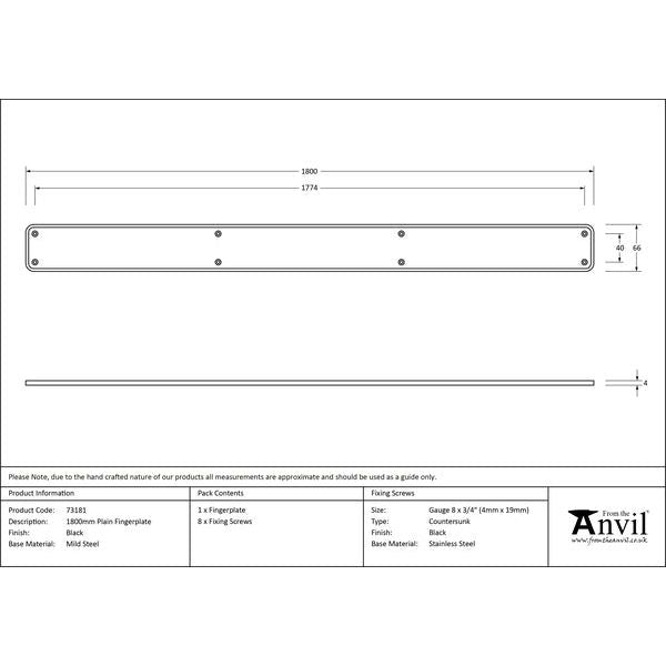 From The Anvil - 1800mm Plain Fingerplate - Black - 73181