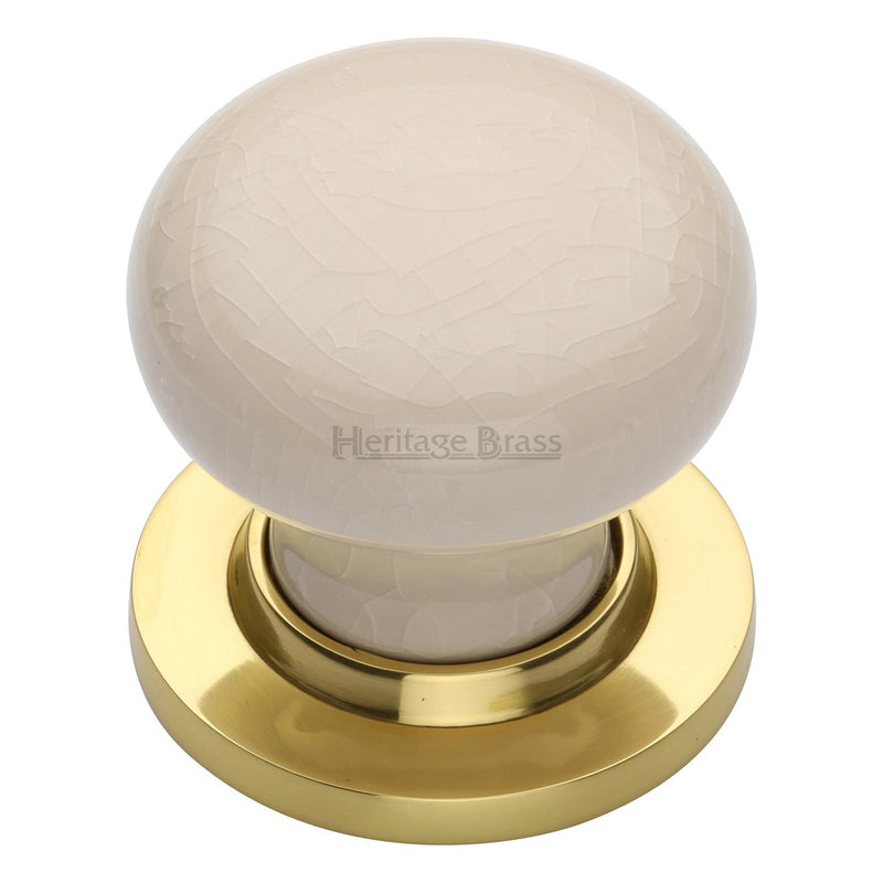 Cream Crackle Knob with Polished Brass base - 8010-PB - Choice Handles