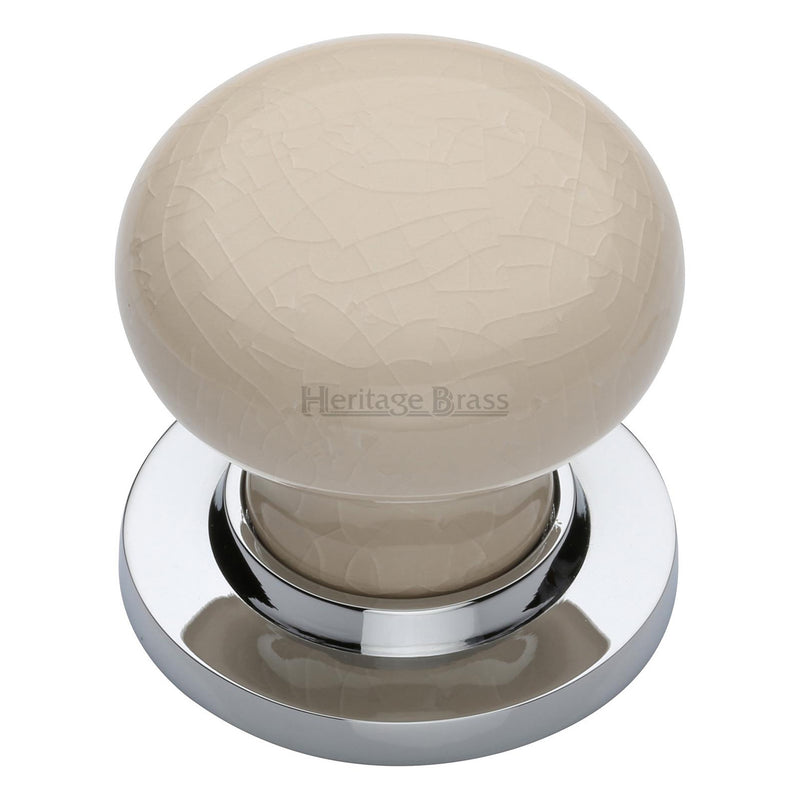 Cream Crackle Knob with Polished Chrome base - 8010-PC - Choice Handles