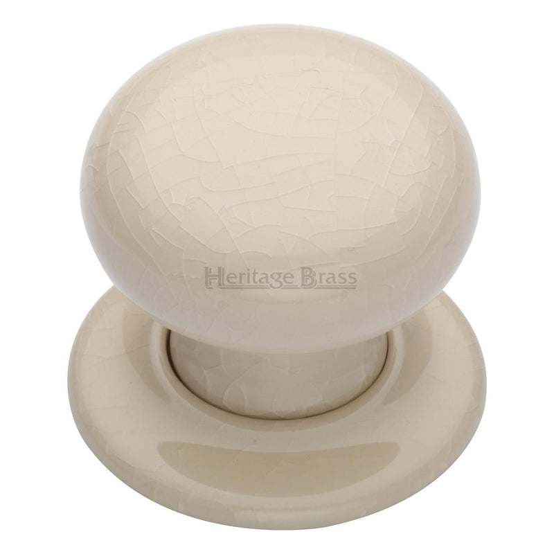 Cream Crackle Knob with Porcelain base - 8010-PR - Choice Handles