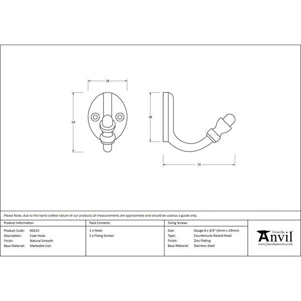 From The Anvil - Smooth Coat Hook - Natural Smooth - 83523