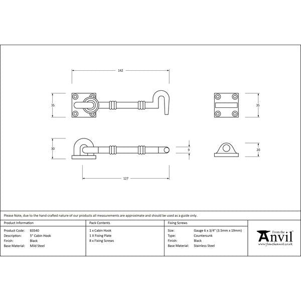 From The Anvil - 5" Cabin Hook - Black - 83540