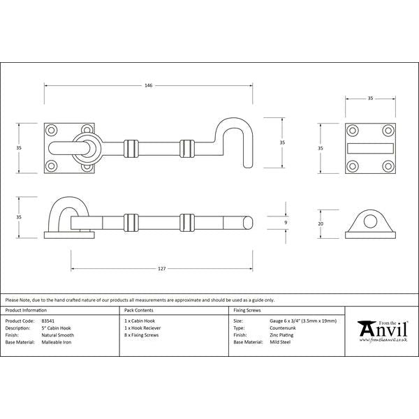 From The Anvil - 5" Cabin Hook - Natural Smooth - 83541