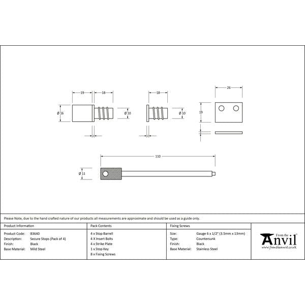 From The Anvil - Black Secure Stops (Pack of 4) - Black  - 83640