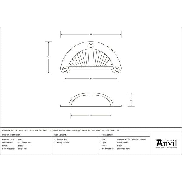 From The Anvil - " Flower Drawer Pull - Black - 83677