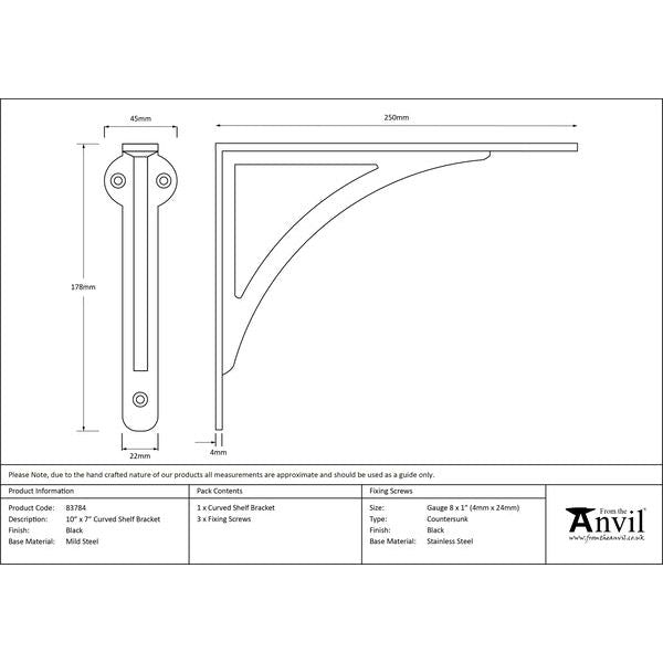 From The Anvil - Black 10'' x 7'' Curved Shelf Bracket - Black  - 83784