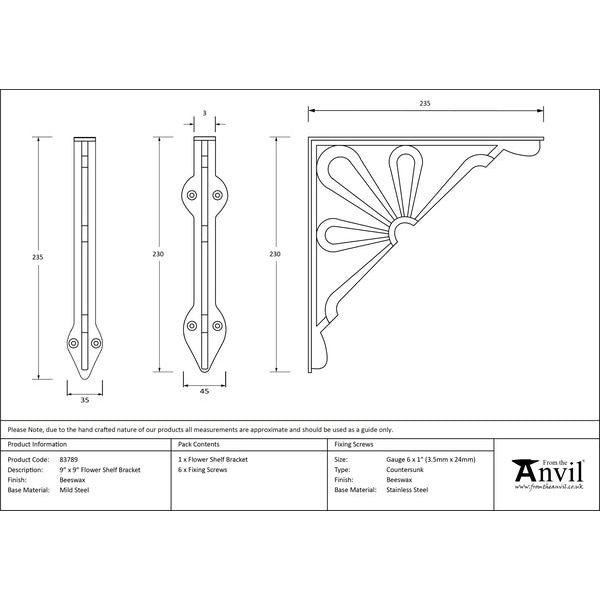 From The Anvil - Beeswax 9" x 9'' Flower Shelf Bracket - Beeswax  - 83789