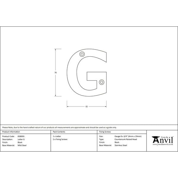 From The Anvil - Letter G - Black - 83800G