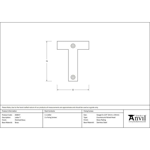 From The Anvil - Letter T - Polished Brass - 83801T