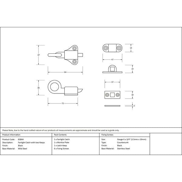 From The Anvil - Fanlight Catch with two Keeps - Aged Bronze - 83844